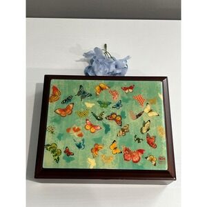 Papyrus Chris Chun Butterfly Wooden Keepsake Jewelry Box Velvet Lined 426338